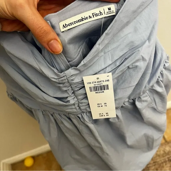 BNWT Abercrombie Pale Blue Mini Sleeveless Bubble Dress with Bow Detail M - Picture 4 of 5